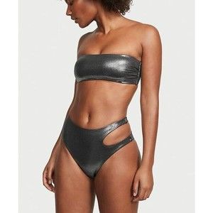 Victoria`s Secret Asymmetrical Bandeau Bikini Top - Silver Metallic Foil XS